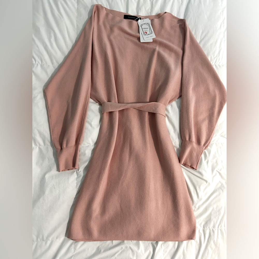 Peachy Pink Batwing/ Off the Shoulder Sweater Dress